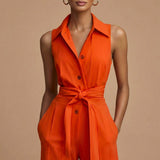 Sleeveless Belted Wide Leg Jumpsuit