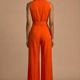 Sleeveless Belted Wide Leg Jumpsuit