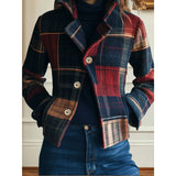 Women's Plaid Notch-Lapel Cropped Button Jacket