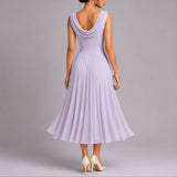 Women's Draped Neck Sleeveless Chiffon Midi Dress