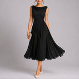 Women's Draped Neck Sleeveless Chiffon Midi Dress