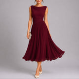 Women's Draped Neck Sleeveless Chiffon Midi Dress