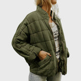 Oversized Quilted Stand-Collar Zip-Up Jacket