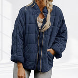 Oversized Quilted Stand-Collar Zip-Up Jacket