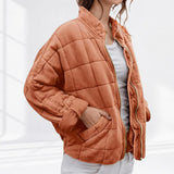 Oversized Quilted Stand-Collar Zip-Up Jacket