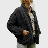 Oversized Quilted Stand-Collar Zip-Up Jacket