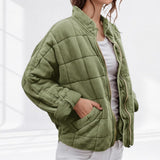 Oversized Quilted Stand-Collar Zip-Up Jacket
