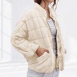 Oversized Quilted Stand-Collar Zip-Up Jacket