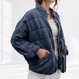 Oversized Quilted Stand-Collar Zip-Up Jacket