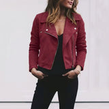 Women's Cropped Suede Biker Jacket, Asymmetric Zip