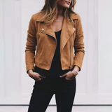 Women's Cropped Suede Biker Jacket, Asymmetric Zip