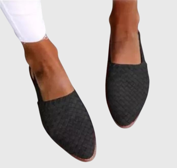 Woven Pointed Toe Mule Flats