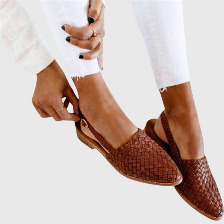 Woven Pointed Toe Mule Flats