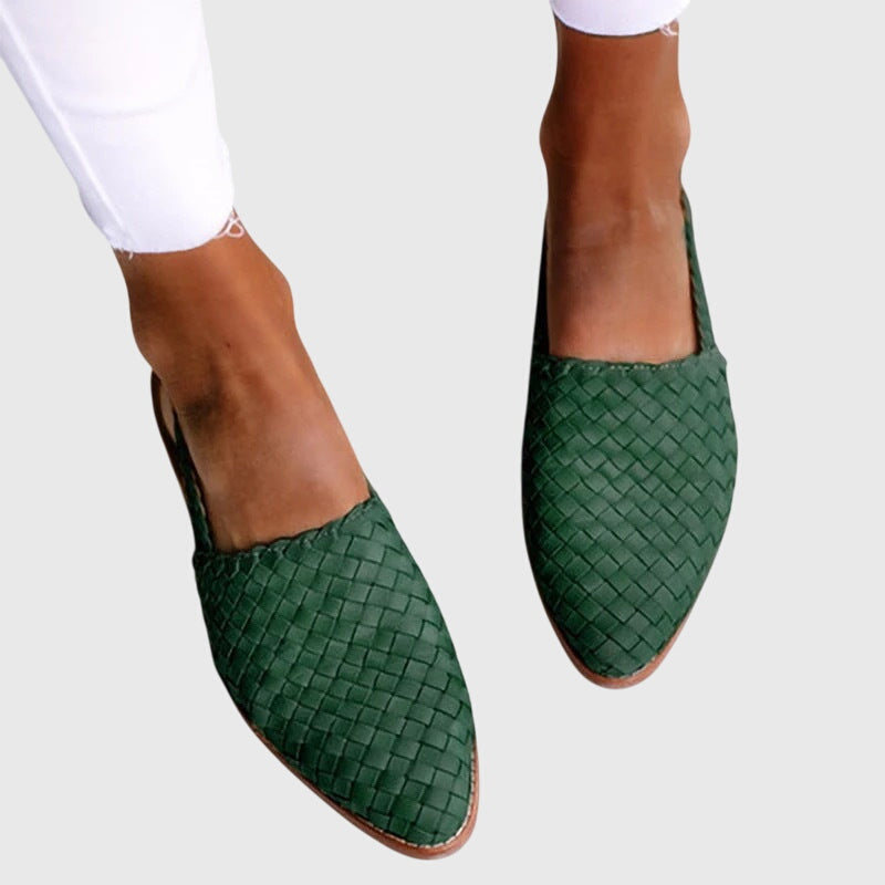 Woven Pointed Toe Mule Flats