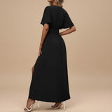 Women's V-Neck Pleated Maxi Dress