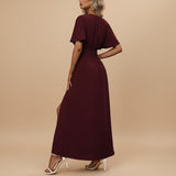 Women's V-Neck Pleated Maxi Dress