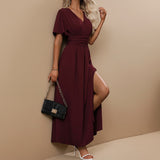 Women's V-Neck Pleated Maxi Dress
