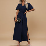 Women's V-Neck Pleated Maxi Dress
