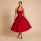 Women's Halter Fit and Flare Midi Dress