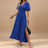 Women's V-Neck Pleated Maxi Dress