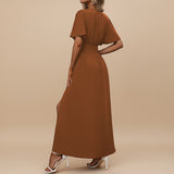 Women's V-Neck Pleated Maxi Dress