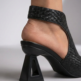 Women's Woven Slingback Heels, Adjustable Geometric Heel